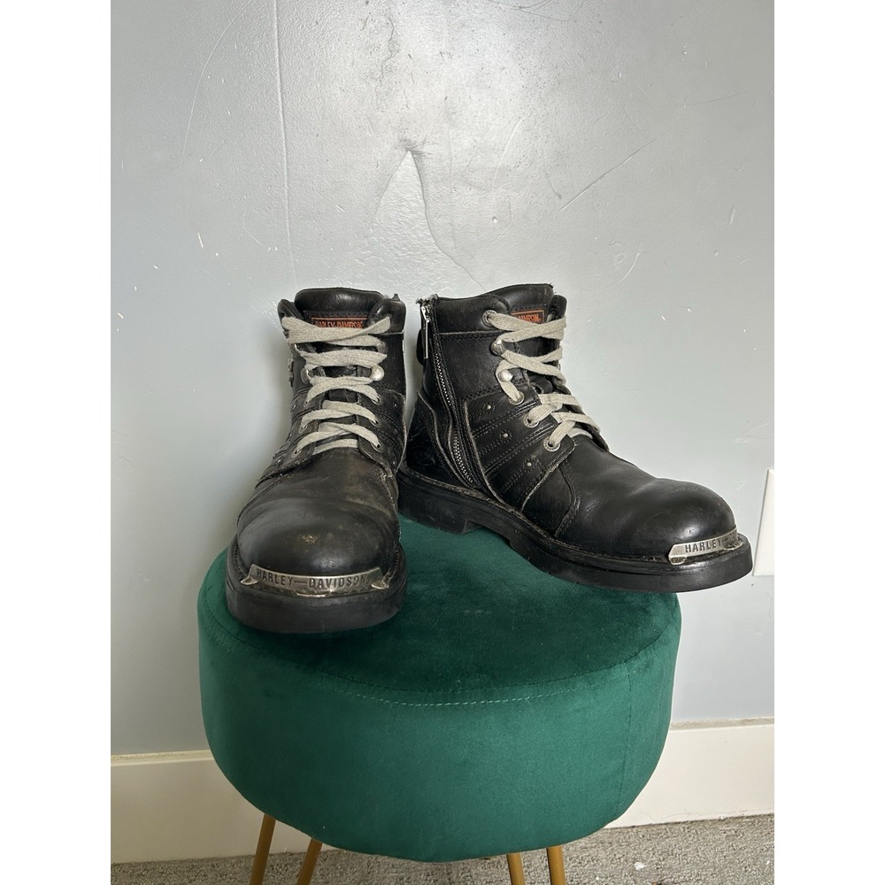 Vintage Harley-Davidson Men's Black Leather Steel Toe Motorcycle Boots Size 9